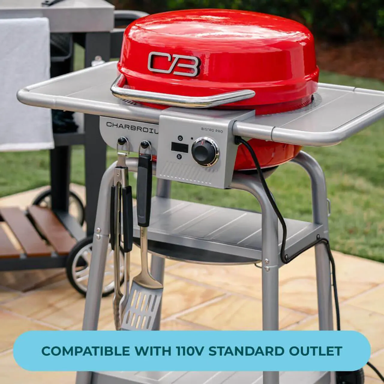 Alt view image 2 of 7 - Char-Broil 25302146 Bistro Pro Electric Grill and Griddle with Charcoal Mode - Red