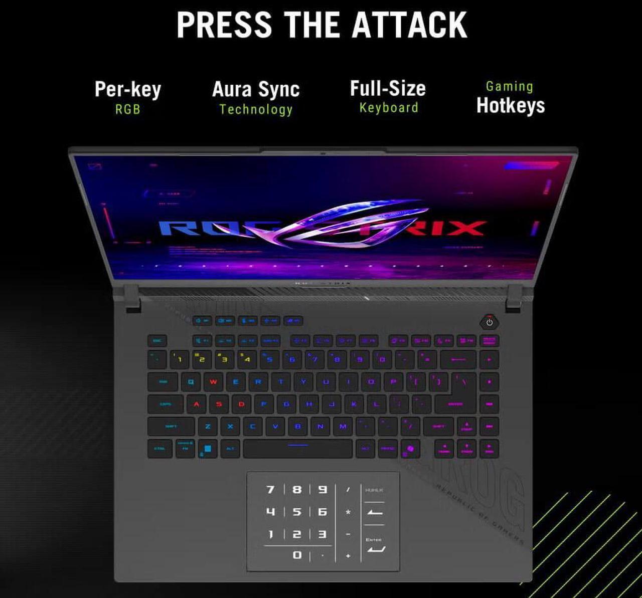 Alt view image 5 of 14 - Asus G614FRDS96 16 inch ROG Strix G16 Gaming Laptop - AMD Ryzen 9 9955HX3D Processor - NVIDIA GeForce RTX 5070 Ti Lapto