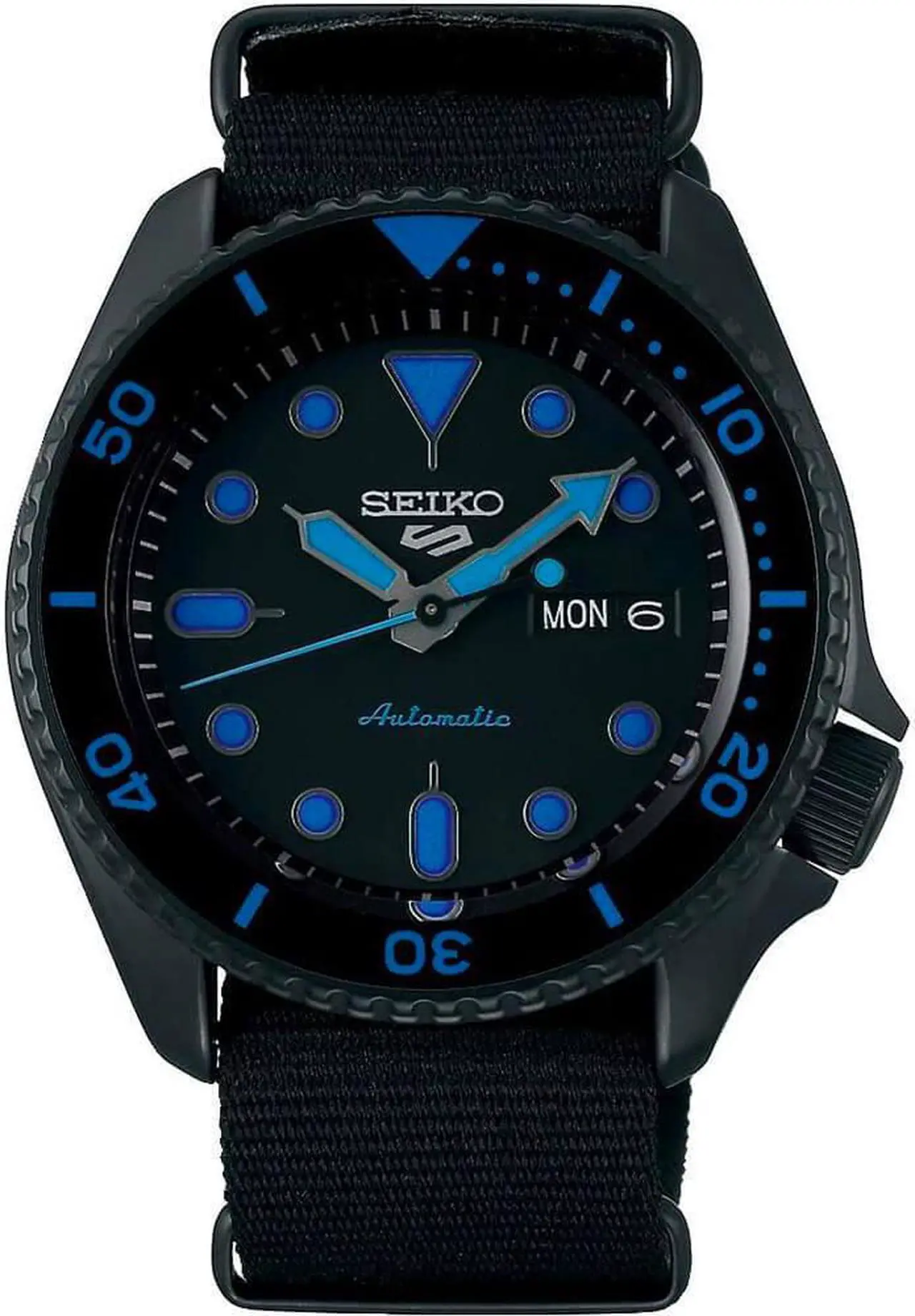 Main image of Seiko SRPD81 5 Sports 24-Jewel Automatic Watch - Black/Blue - Nylon