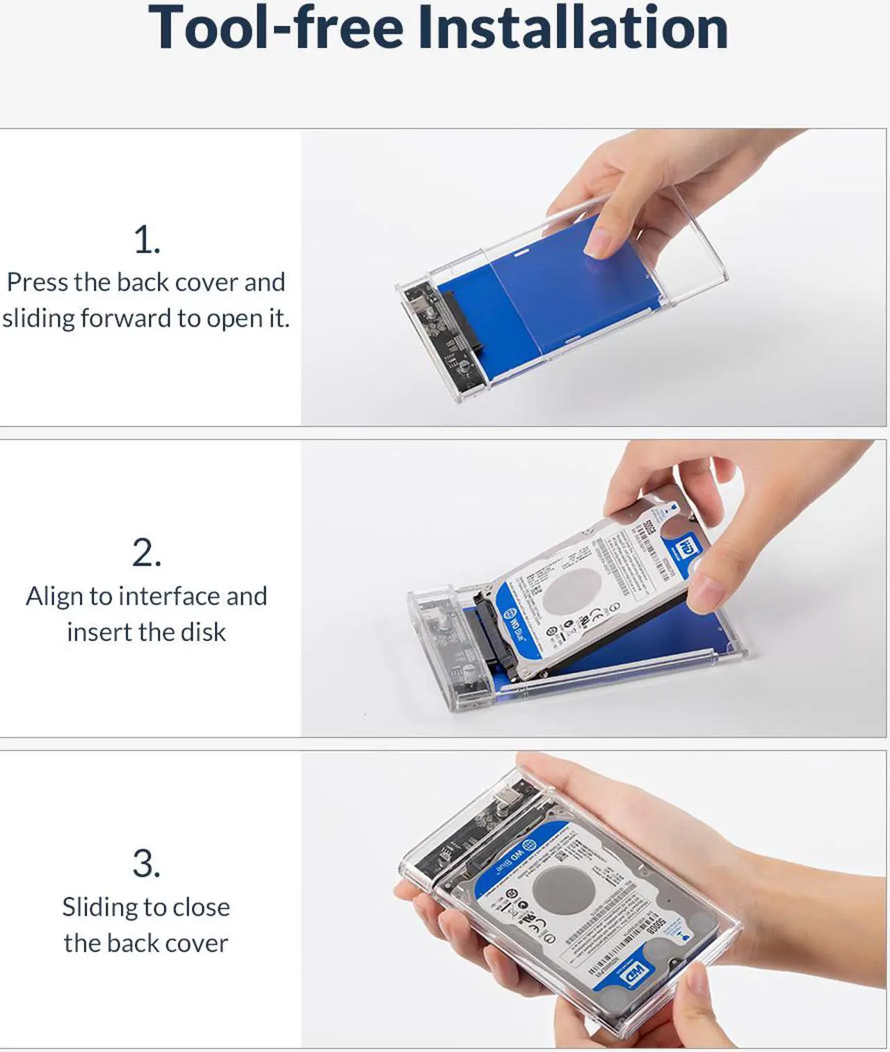Alt view image 6 of 7 - ORICO Aluminum Type-C 2.5 Inch HDD Enclosure Case USB3.1 GEN 1 to SATA III External Hard Drive Disk Enclosure High-Speed Case for HDD SSD Support UASP SATA III 4TB Max (2179C3)