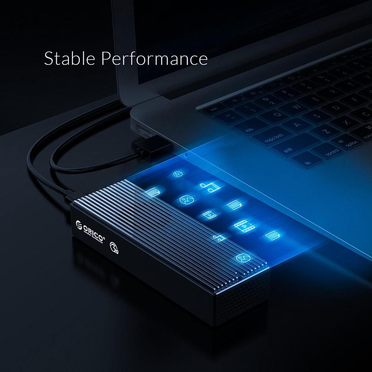 Alt view image 2 of 7 - ORICO 20Gbps M.2 NVMe SSD Enclosure Adapter, USB3.2 Gen2 X2 Type-C to NVMe PCI-E M-Key Solid State Drive Built-in Fan Aluminum External Case for SSD Size 2230/2242/2260/2280(M2PVC3-G20, Grey)