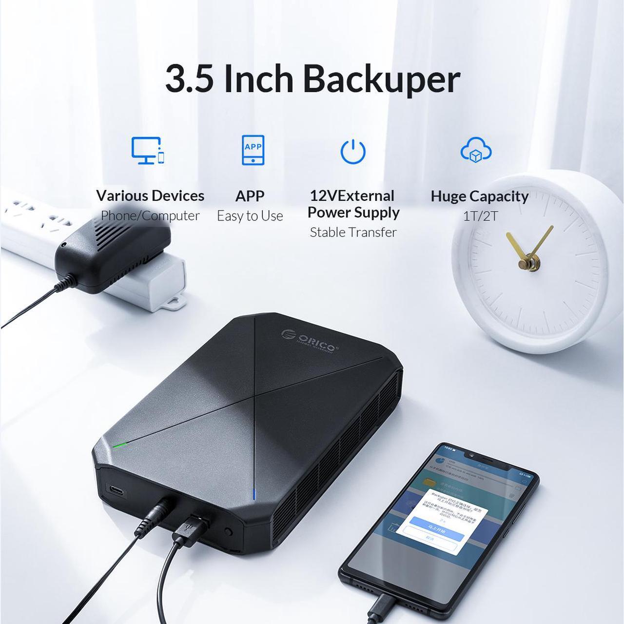 Alt view image 2 of 7 - ORICO 3.5" Portable Storage External Hard Drive 2TB HDD Backed Up Support APP Storage with USB2.0 Type-A & USB3.1 GEN1 Type-C Dual Port for PC/MAC iPhone Android Sync Personal Cloud Storage