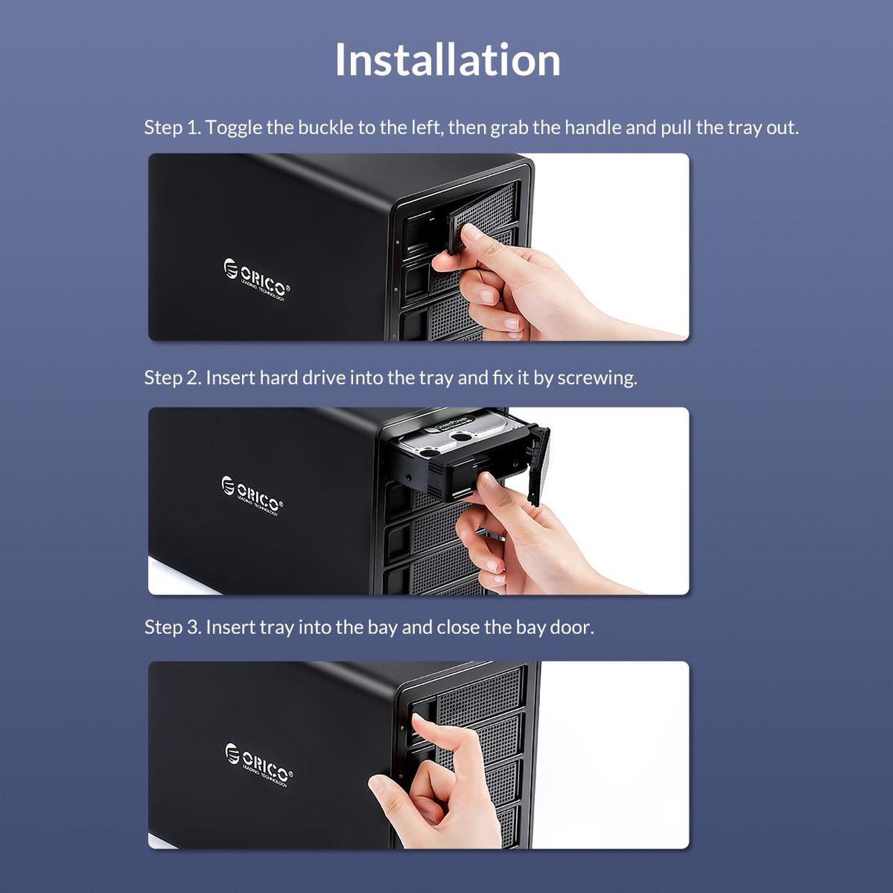 Alt view image 7 of 7 - ORICO 4 Bay Daisy Chain Hard Drive Enclosure Aluminum USB3.1 Gen2 10Gbps Type-C Hard Drive Docking Station for 2.5/3.5 HDD SSD Support Storage Expansion Up to 192 TB for Data Storage