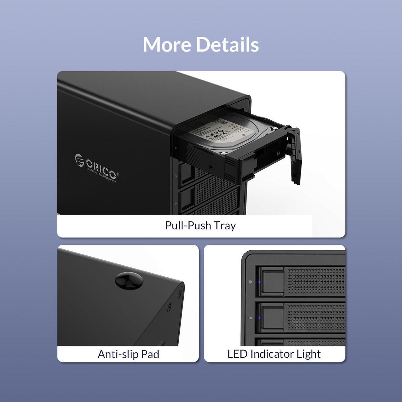 Alt view image 5 of 7 - ORICO 4 Bay Daisy Chain Hard Drive Enclosure Aluminum USB3.1 Gen2 10Gbps Type-C Hard Drive Docking Station for 2.5/3.5 HDD SSD Support Storage Expansion Up to 192 TB for Data Storage