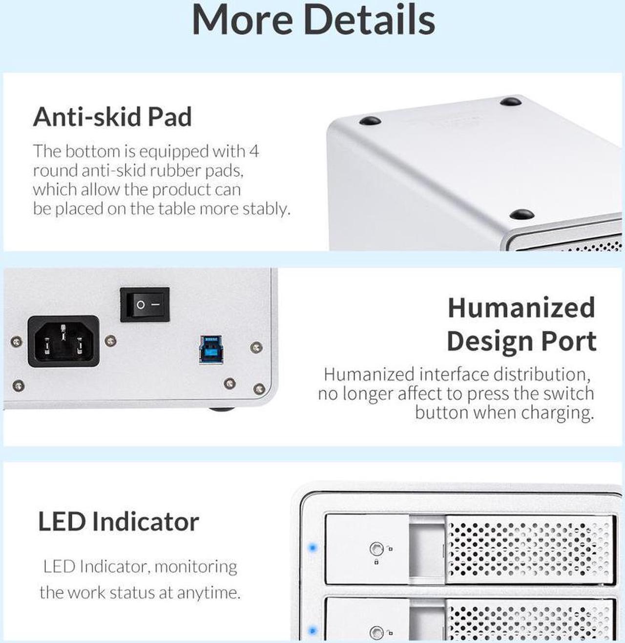 Alt view image 4 of 7 - [Without RAID Function] ORICO Aluminum Dual Bay 3.5 Inch SATA to USB 3.0 HDD Docking Station Hard Drive Enclosure Case for Laptop Mac OS XP Windows [ Support UASP 8TB Max]