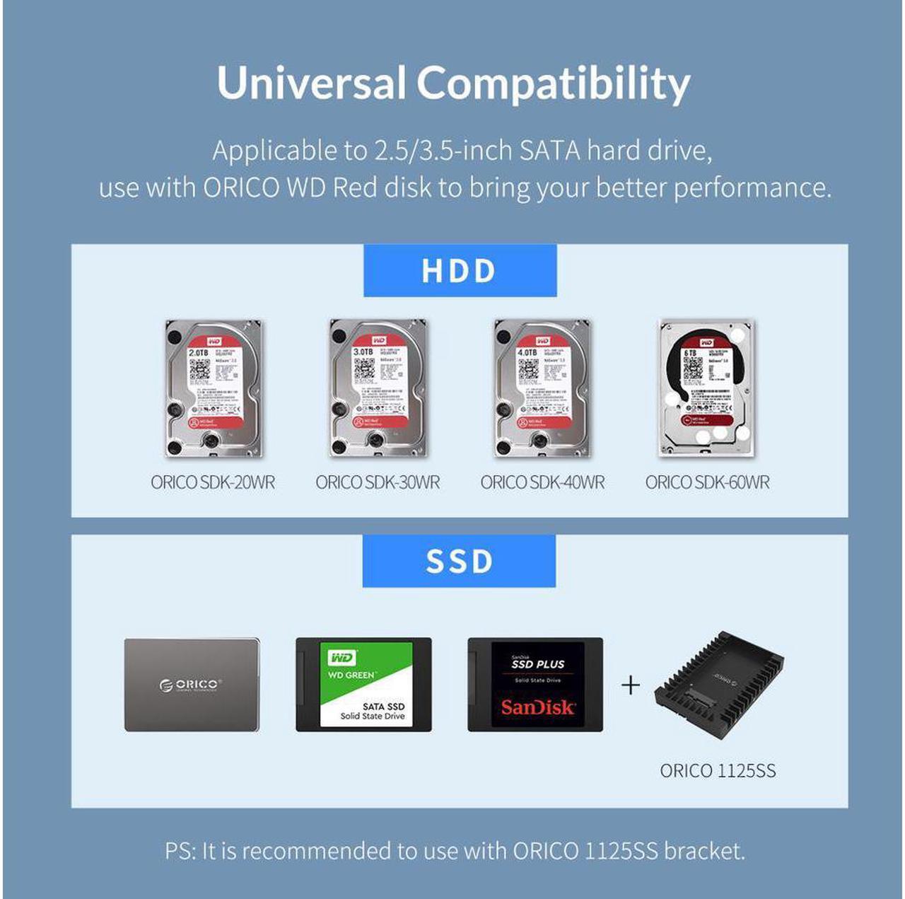 Alt view image 5 of 7 - [Without RAID Function] ORICO Aluminum Dual Bay 3.5 Inch SATA to USB 3.0 HDD Docking Station Hard Drive Enclosure Case for Laptop Mac OS XP Windows [ Support UASP 8TB Max]