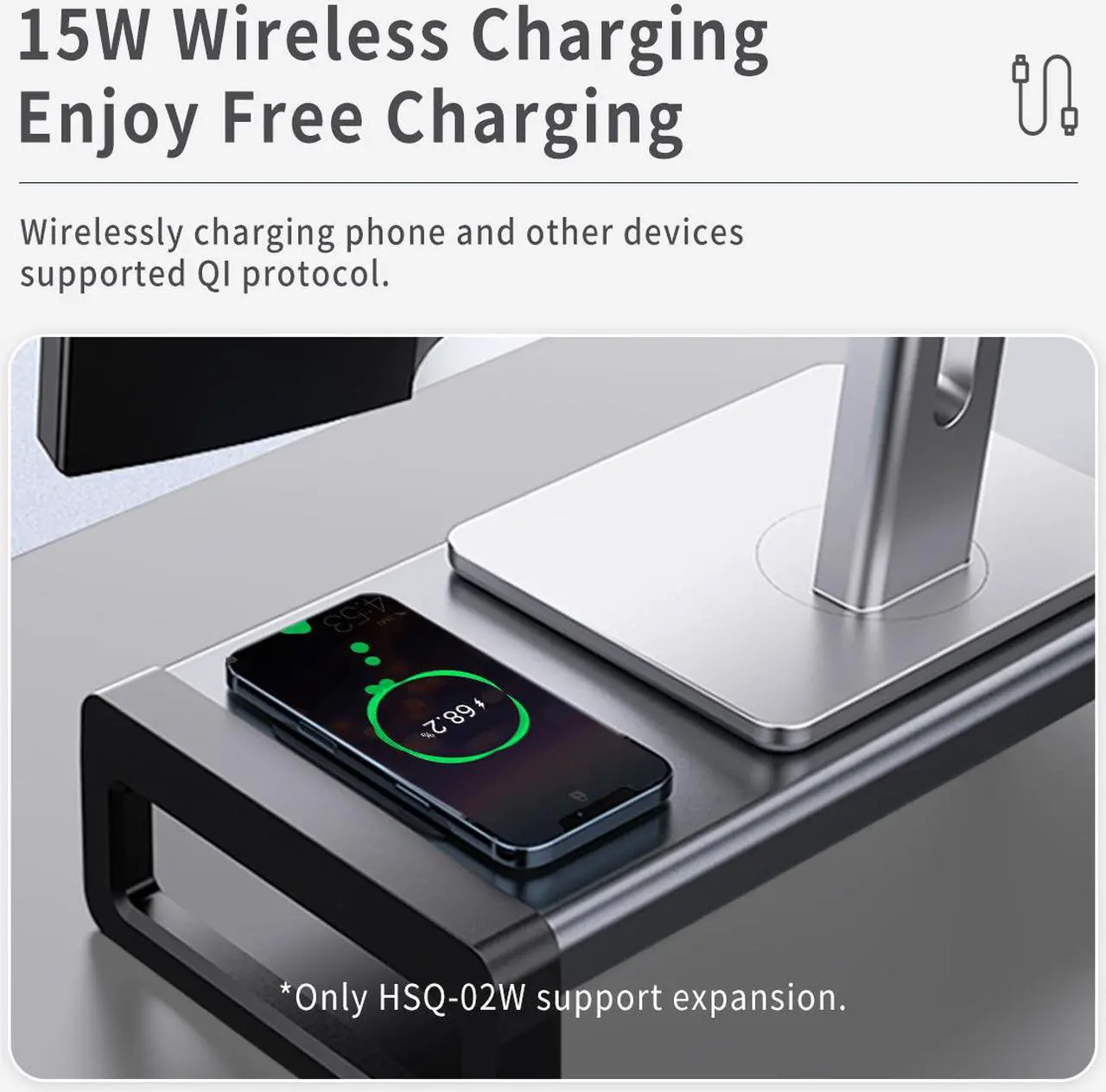Alt view image 5 of 7 - ORICO Aluminum Monitor Stand Riser with USB3.0 HUB 1x QC 3.0 Port Universal Computer Stand Holder Desk Organizer for PC Laptop Notebook MacBook with Storage Organizer Space
