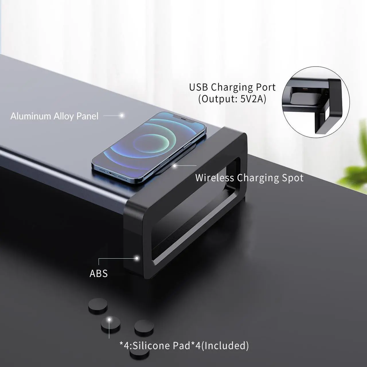 Alt view image 6 of 7 - ORICO Aluminum Monitor Stand Riser with USB3.0 HUB 1x QC 3.0 Port Universal Computer Stand Holder Desk Organizer for PC Laptop Notebook MacBook with Storage Organizer Space