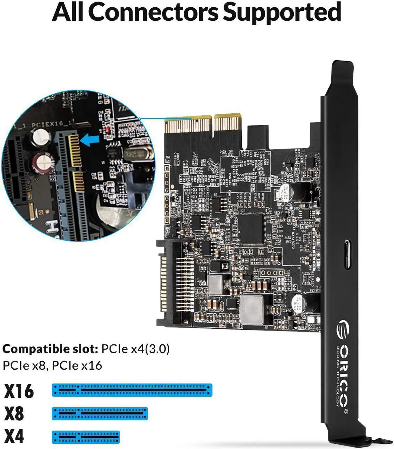 Alt view image 3 of 7 - ORICO M.2 NVMe SSD Case 20Gbps Aluminum M.2 NVMe SSD Hard Drive Enclosure With PCI-Express 4X to USB 3.1 Gen 2x2 (20 Gbps) for Windows 7/8/10/Linux/MAC OS, PCIe x4 (3.0), PCIe x8, PCIe x16