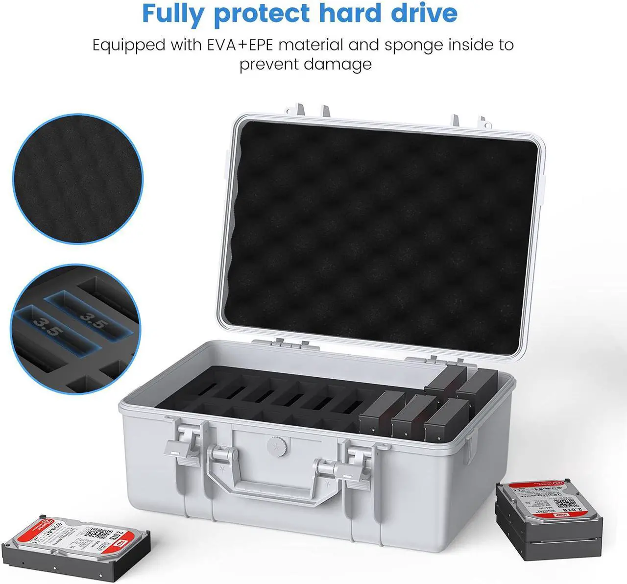 Alt view image 4 of 7 - ORICO Hard Drive Case 3.5inch 20-Bay HDD/SSD Multi-Protection Storage Box Suitcase with Foam Shockproof Anti-Static MoistureProof Travel Bag -PSC L20