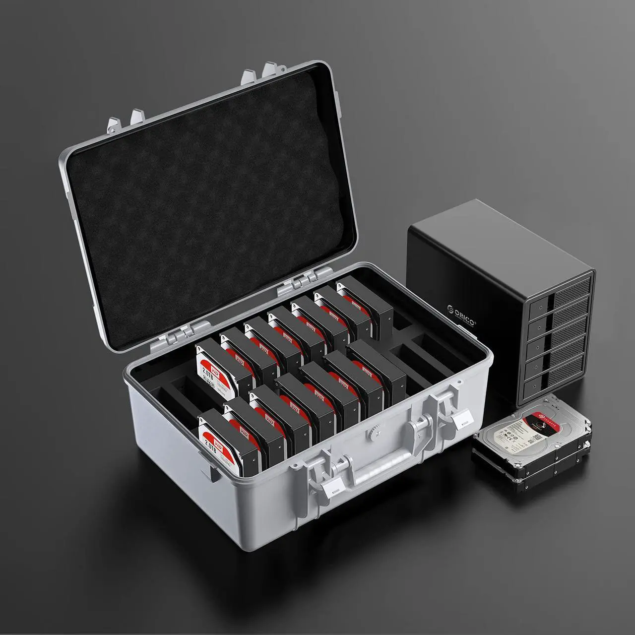 Alt view image 5 of 7 - ORICO Hard Drive Case 3.5inch 20-Bay HDD/SSD Multi-Protection Storage Box Suitcase with Foam Shockproof Anti-Static MoistureProof Travel Bag -PSC L20