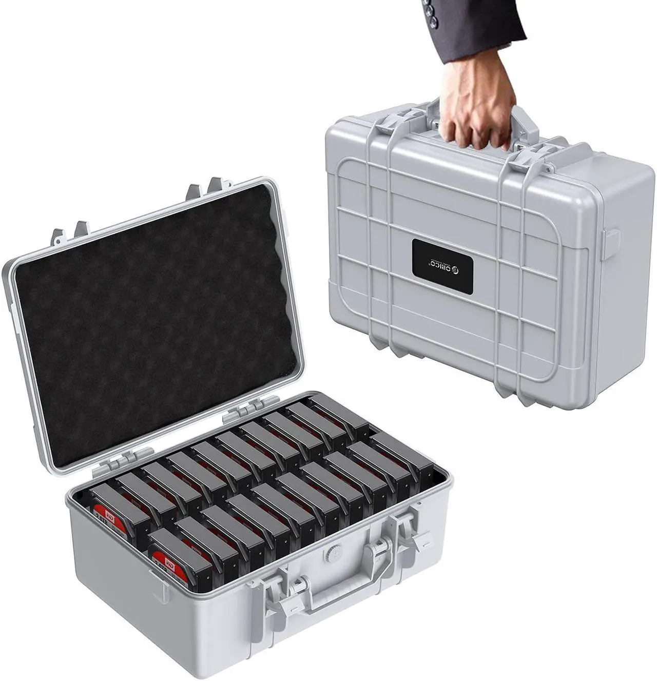 Main image of ORICO Hard Drive Case 3.5inch 20-Bay HDD/SSD Multi-Protection Storage Box Suitcase with Foam Shockproof Anti-Static MoistureProof Travel Bag -PSC L20