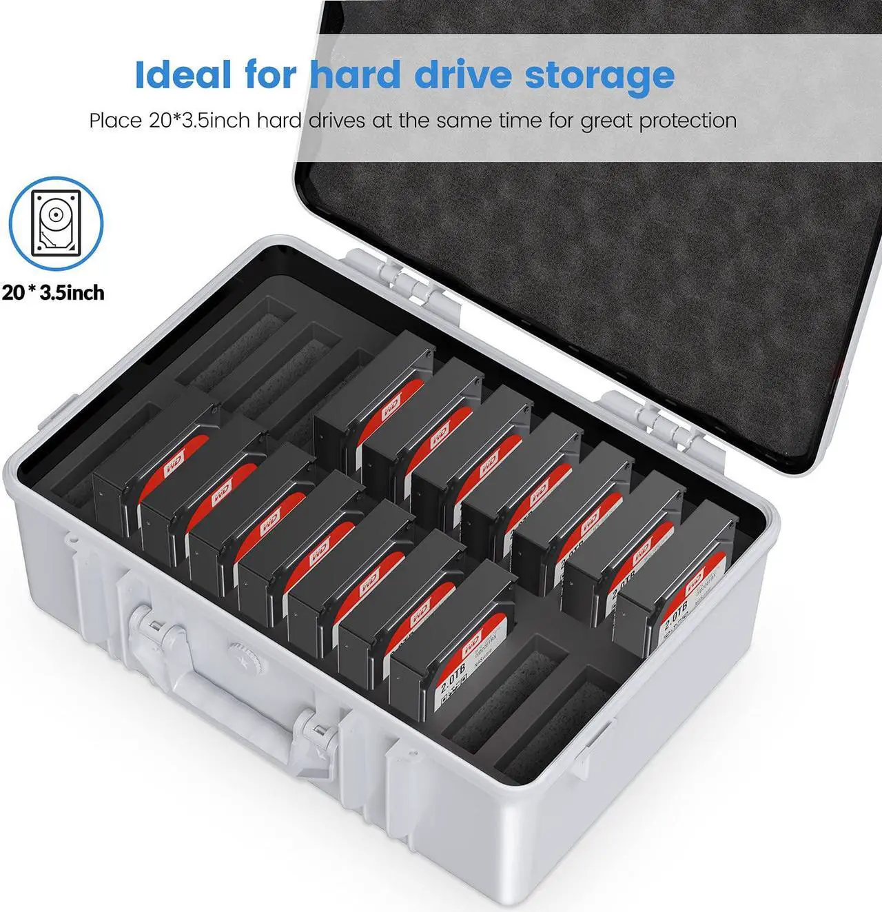 Alt view image 7 of 7 - ORICO Hard Drive Case 3.5inch 20-Bay HDD/SSD Multi-Protection Storage Box Suitcase with Foam Shockproof Anti-Static MoistureProof Travel Bag -PSC L20