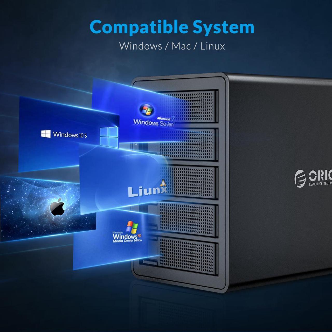 Alt view image 5 of 7 - ORICO 5 Bay Hard Drive Enclosure Full Aluminum Type-C USB 3.1 Gen2 (10Gbp/s)  2.5/3.5 inch HDD SSD for Enterprise Class Data Storage, Support Daisy Chain 3559C3