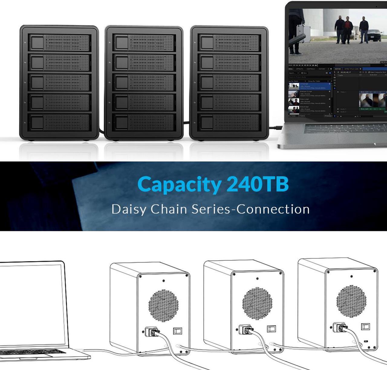 Alt view image 3 of 7 - ORICO 5 Bay Hard Drive Enclosure Full Aluminum Type-C USB 3.1 Gen2 (10Gbp/s)  2.5/3.5 inch HDD SSD for Enterprise Class Data Storage, Support Daisy Chain 3559C3