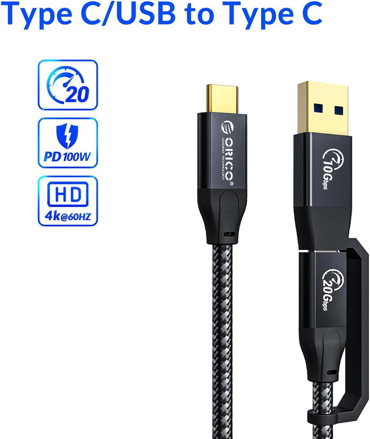 ORICO PD 100W Power Type-C/USB to Type-C Cable 3.3ft. 20Gbps SuperSpeed Transfer HD 4K @60Hz Video Braided with E-mark Chip for MacBook