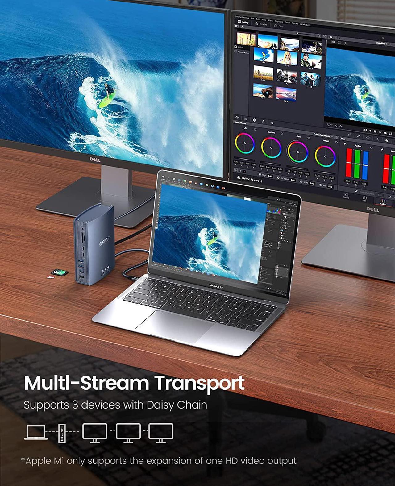 Alt view image 6 of 7 - Thunderbolt 3 Dock, ORICO USB C Docking Station Dual Monitor, 15 in 1 Docking Station for USB-C Laptop, Dual 4K@60Hz Display, DP1.4 Displayport,USB-A Gen 1, USB-C Gen 2, for MacBook Mac & Windows