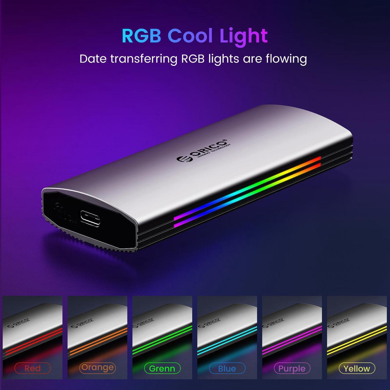 Alt view image 3 of 7 - ORICO M.2 RGB NVMe SSD Enclosure Aluminum Alloy USB 3.1 Gen2 Type-C 10Gbps Support UASP for NVMe SSD Size 2230/2242/2260/2280 - Gray
