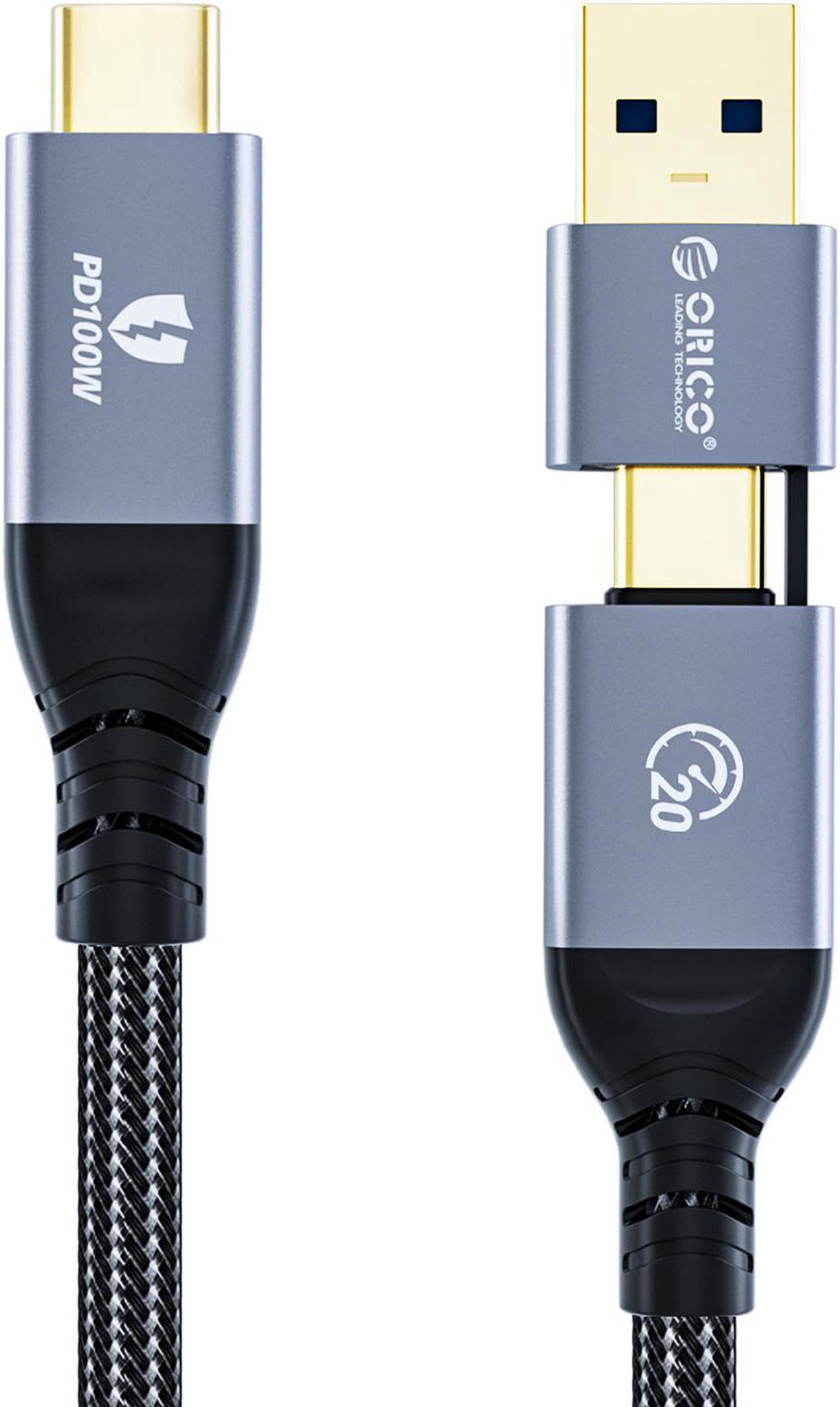 ORICO 2 In 1 20Gbps USB C Cable PD100W Fast Charger Cord 4K@60Hz HD USB 3.0 to USB C Cable for Macbook Thunderbolt 3 Thunderbolt 4 PS4 6.6 ft.