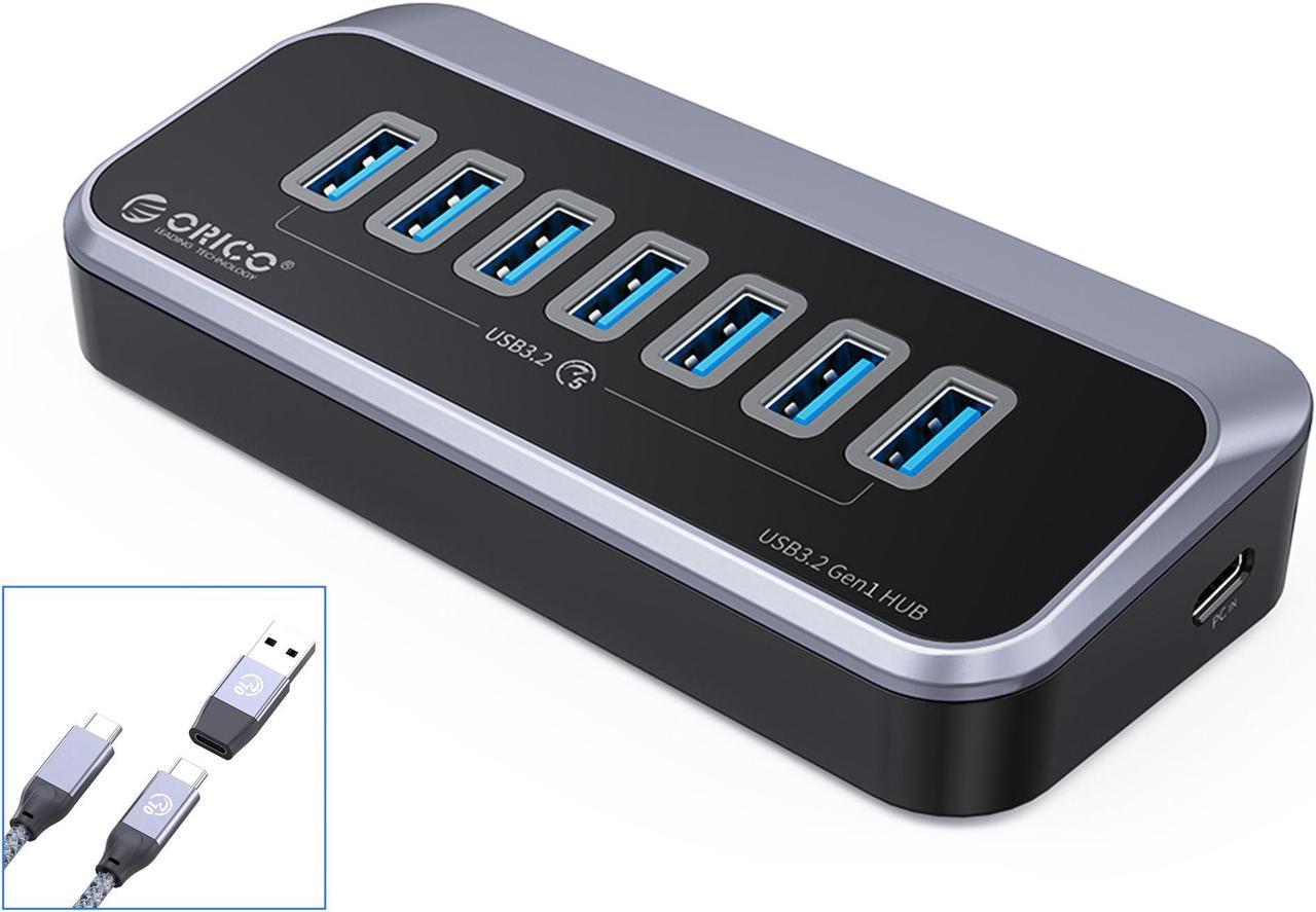 ORICO 7 Port USB 3.2 HUB Type USB C Splitter With 5V3A Type C Power Port, 1.65ft C to C cable, USB A Adapter for MacBook Accessories