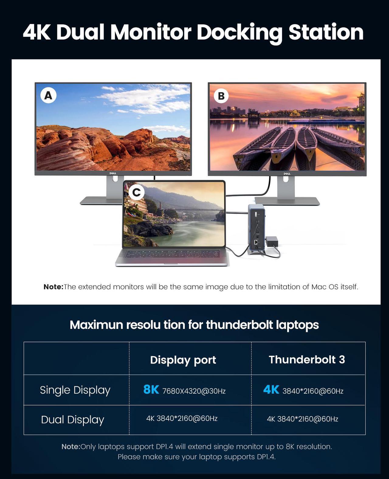 Alt view image 5 of 7 - Thunderbolt 3 Docking Station, ORICO 15 in 1 Thunderbolt 3 Dock with Single 8K & Dual 4K Display, DP1.4, 3 USB 10Gbps, Optical Out, SD/TF, Audio, RJ45 for Thunderbolt 3, USB-C Windows/Mac(Grey)