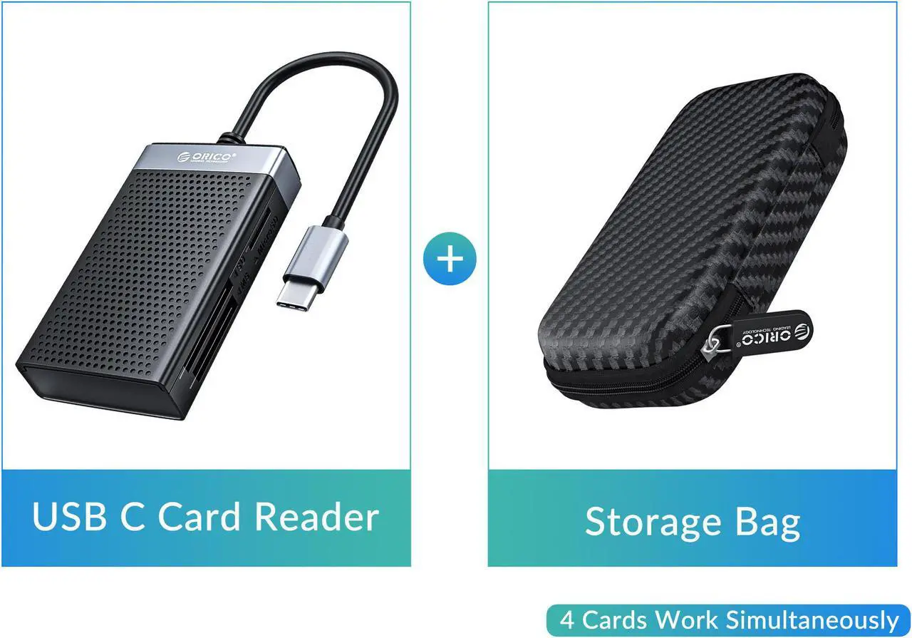 Main image of All Read USB C Card Reader with Case, ORICO 4 in 1  SD TF CF MS Memory Smart Card Reader Compact Flash Card Adapter 15cm Cable for Laptop, Phone