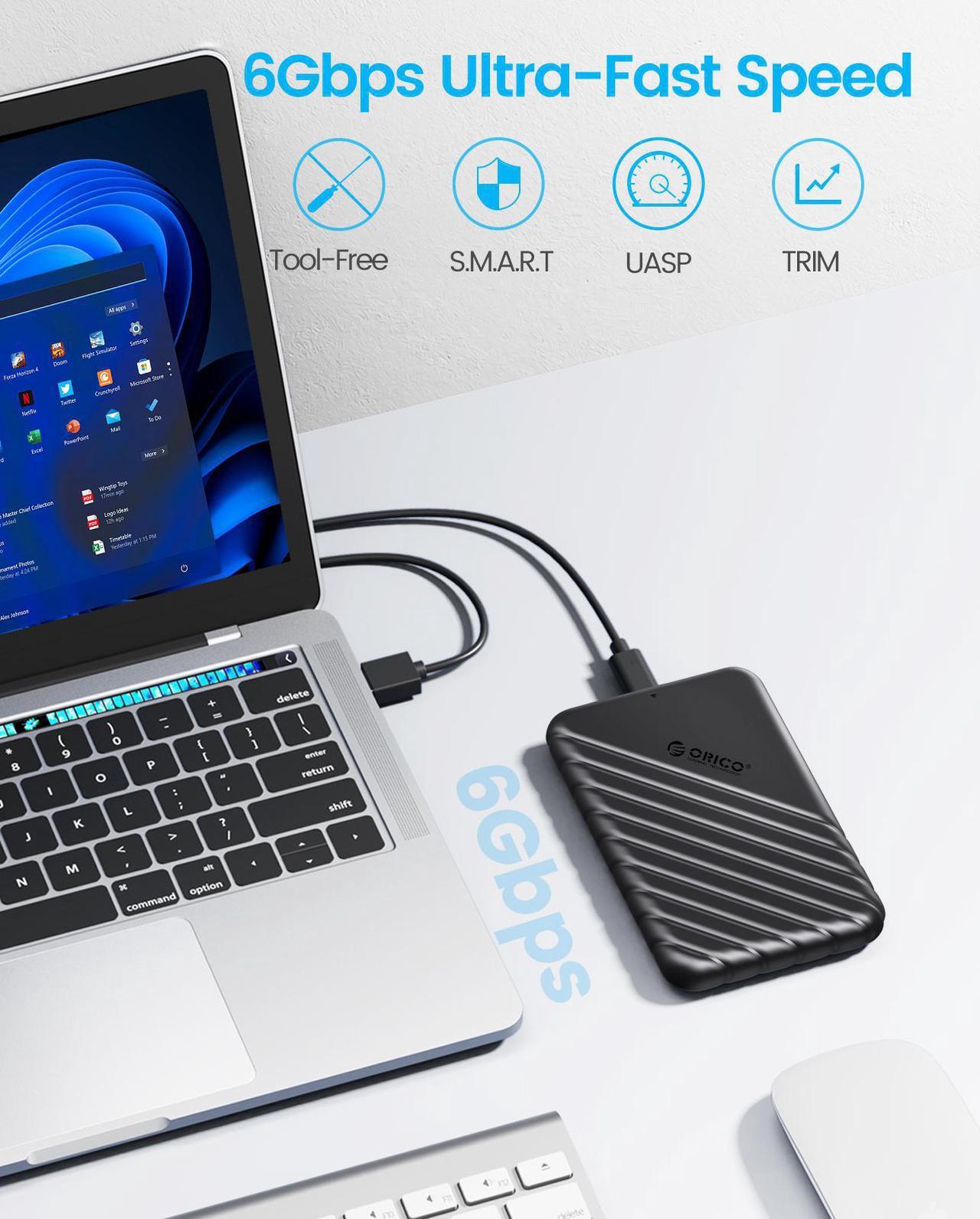 Alt view image 6 of 7 - ORICO 5 Packs 2.5 inch External Hard Drive Enclosure USB-C to SATAIII 6Gbps HDD SSD Storage Case for 7mm 9.5mm SATA HDD SSD Max 6TB Support UASP protocols and TRIM