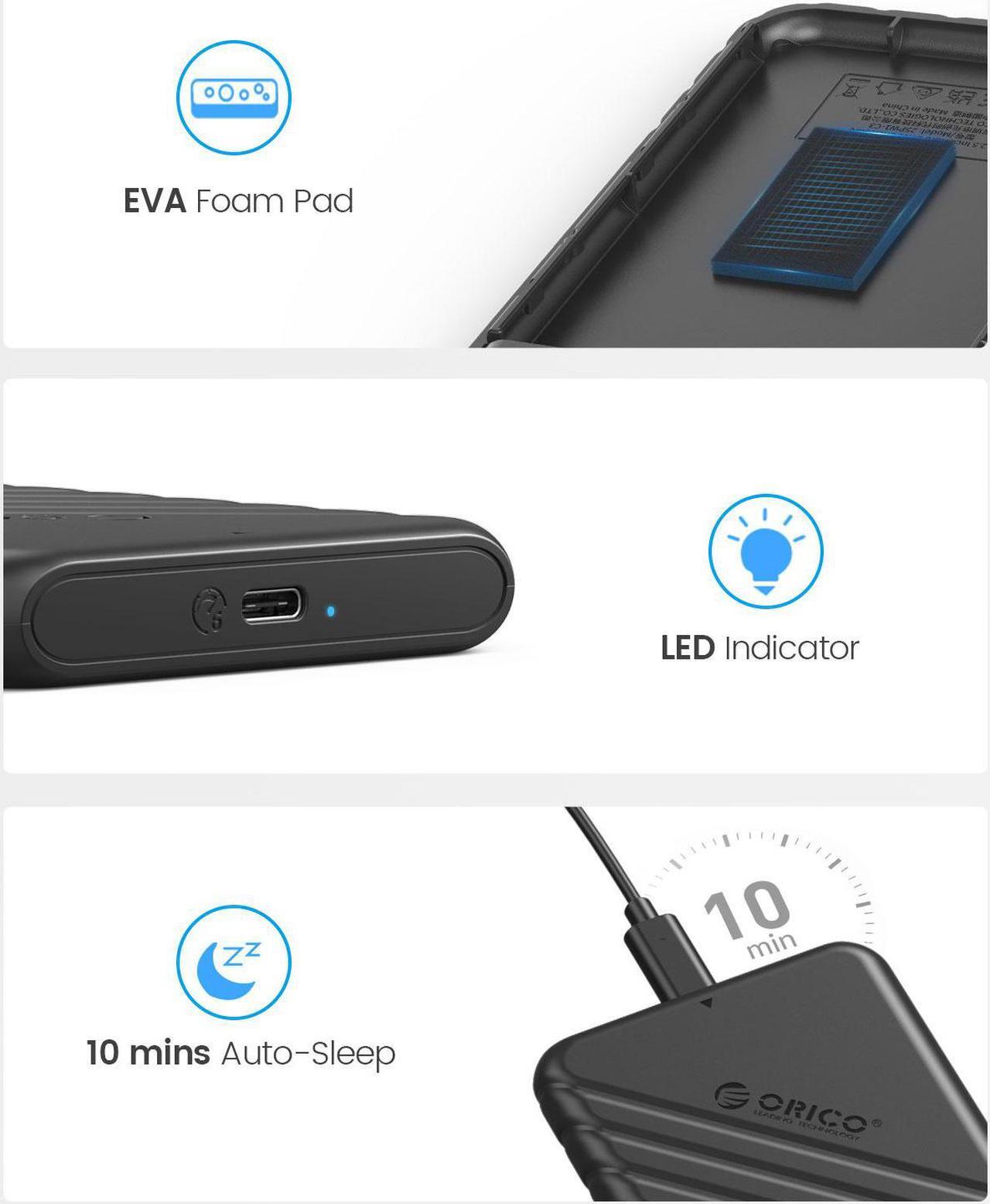 Alt view image 5 of 7 - ORICO 5 Packs 2.5 inch External Hard Drive Enclosure USB-C to SATAIII 6Gbps HDD SSD Storage Case for 7mm 9.5mm SATA HDD SSD Max 6TB Support UASP protocols and TRIM