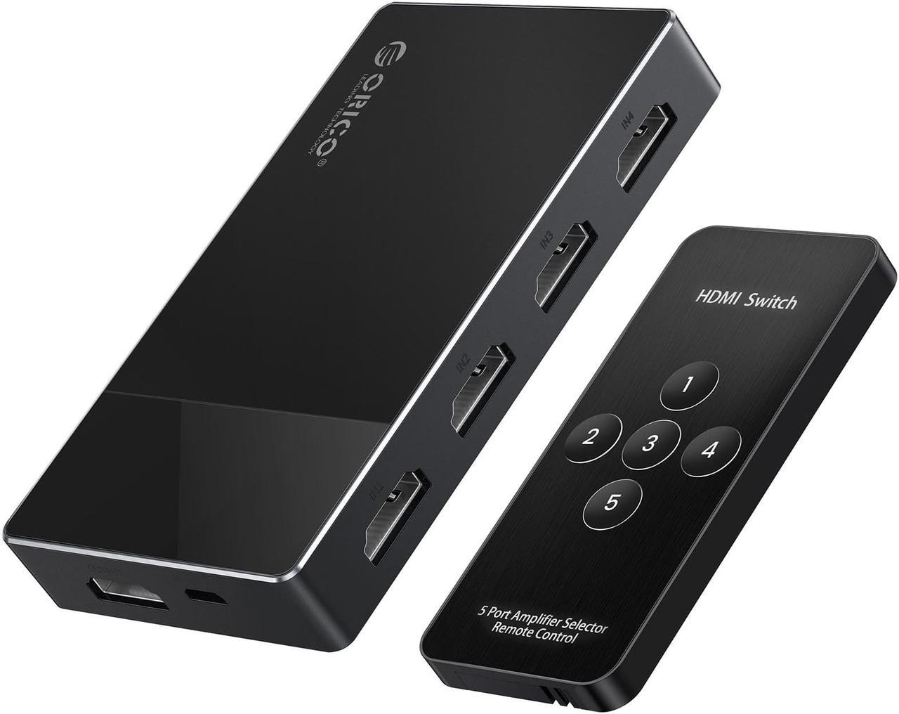 HDMI Switch 4K HDR ORICO 5 Ports HDMI 2.0 Switch 5 in 1 Out HDMI Switch Selector Box with IR Remote Control, Support 4K@60Hz Ultra HD Dolby Vision, 18Gbps, HDCP 2.2 & 3D