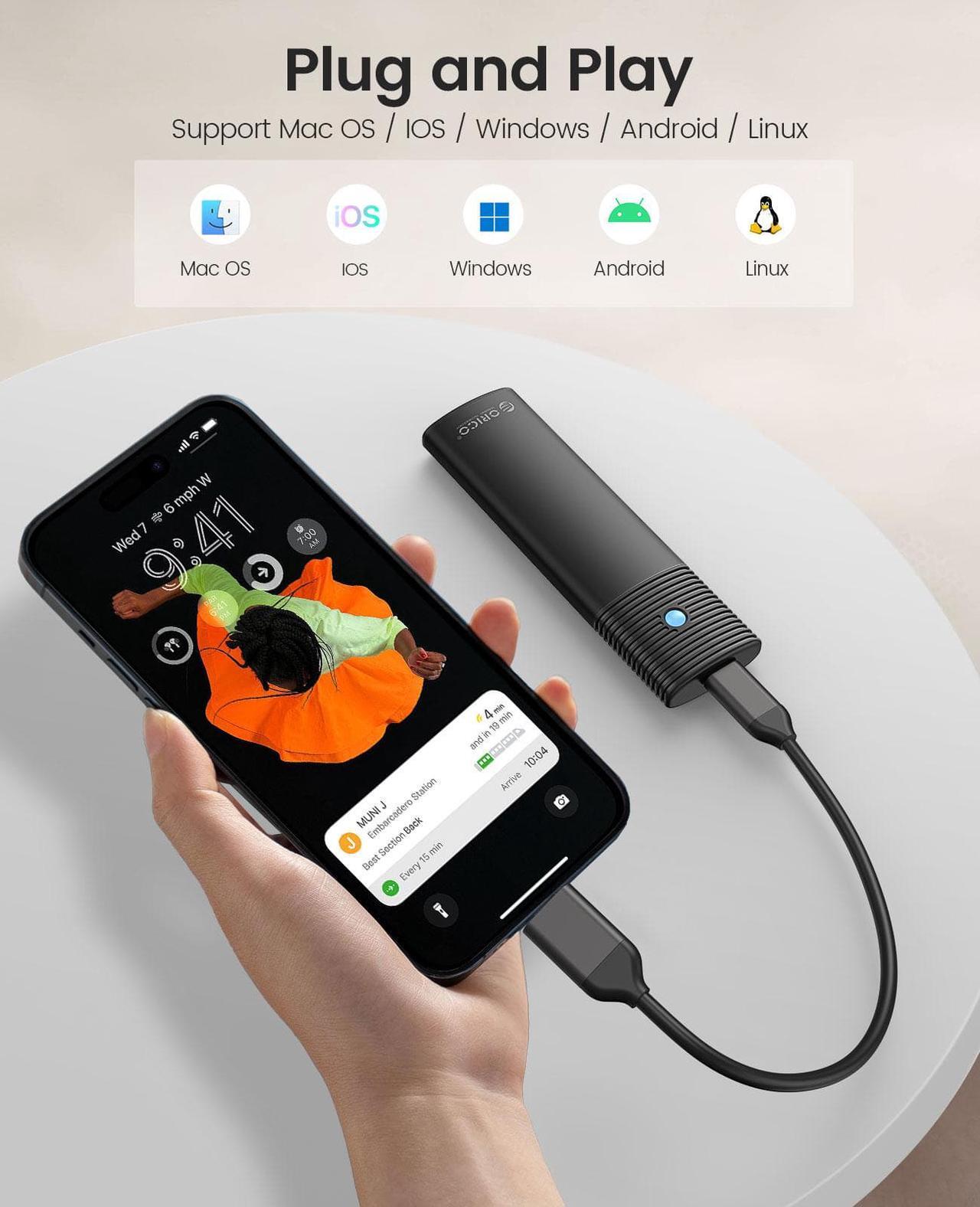 Alt view image 4 of 7 - ORICO Aluminum M.2 NVMe SSD Enclosure, Tool-Free 10Gbps USB C Adapter, USB 3.2 M.2 NVMe Reader, External SSD Case Thunderbolt 3 Compatible, Supports 4TB 2230/2242/2260/2280 PCIe M-Key SSDs-PWM2-BK