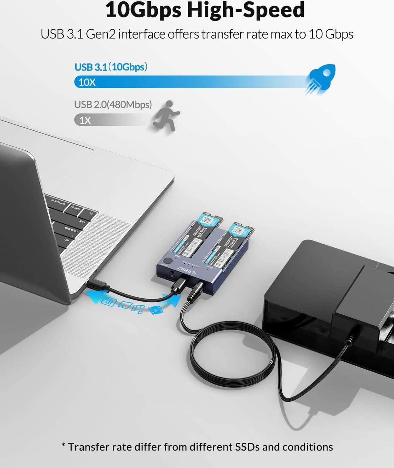 Alt view image 3 of 7 - ORICO M.2 NVMe Cloner Dual-Bay NVMe Docking Station USB C to NVMe SSD Enclosure Aluminum M.2 Duplicator Offline Clone for PCIe M-Key SSDs Max 8TB Tool Free-M2P2