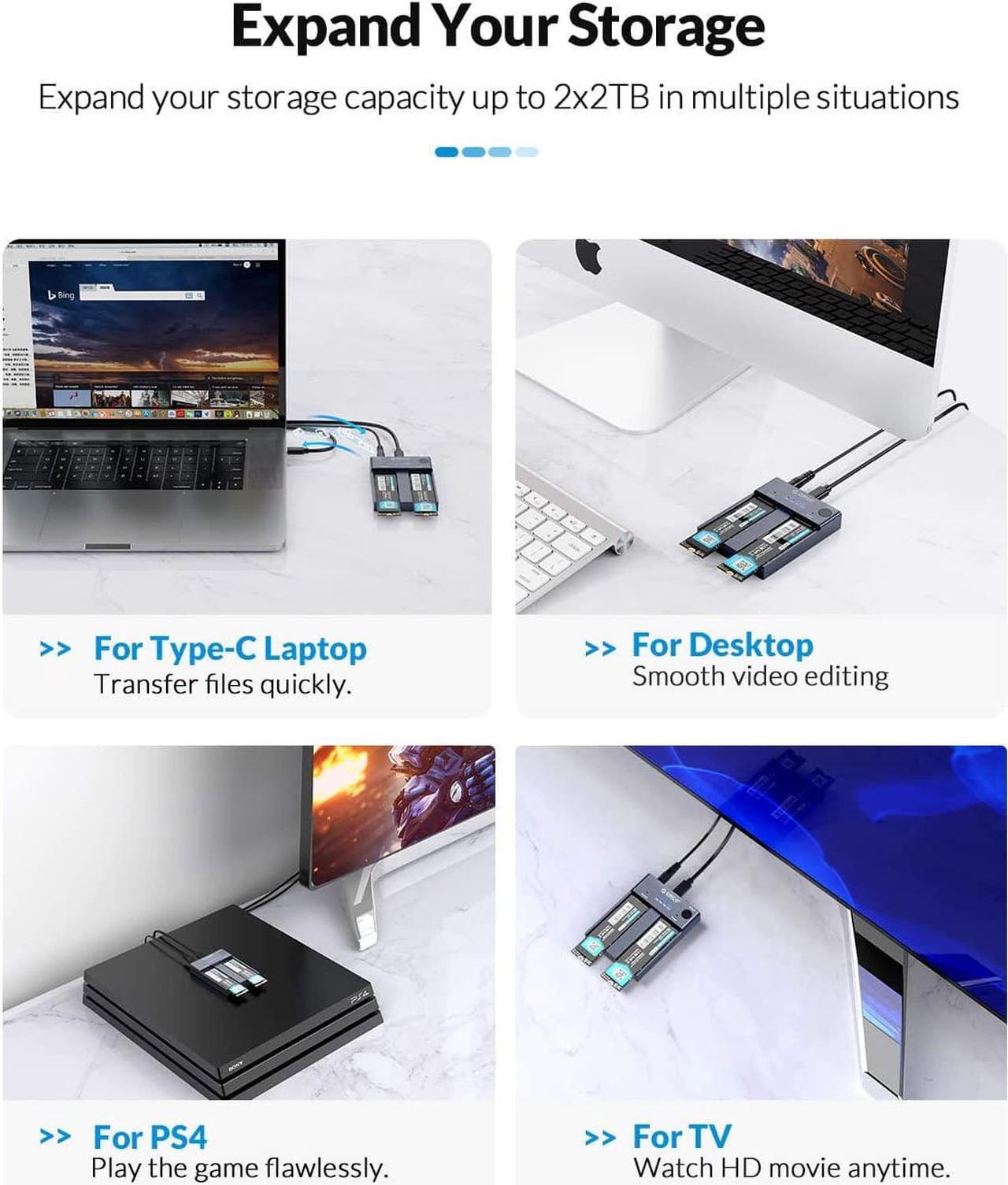 Alt view image 6 of 7 - ORICO M.2 NVMe Cloner Dual-Bay NVMe Docking Station USB C to NVMe SSD Enclosure Aluminum M.2 Duplicator Offline Clone for PCIe M-Key SSDs Max 8TB Tool Free-M2P2