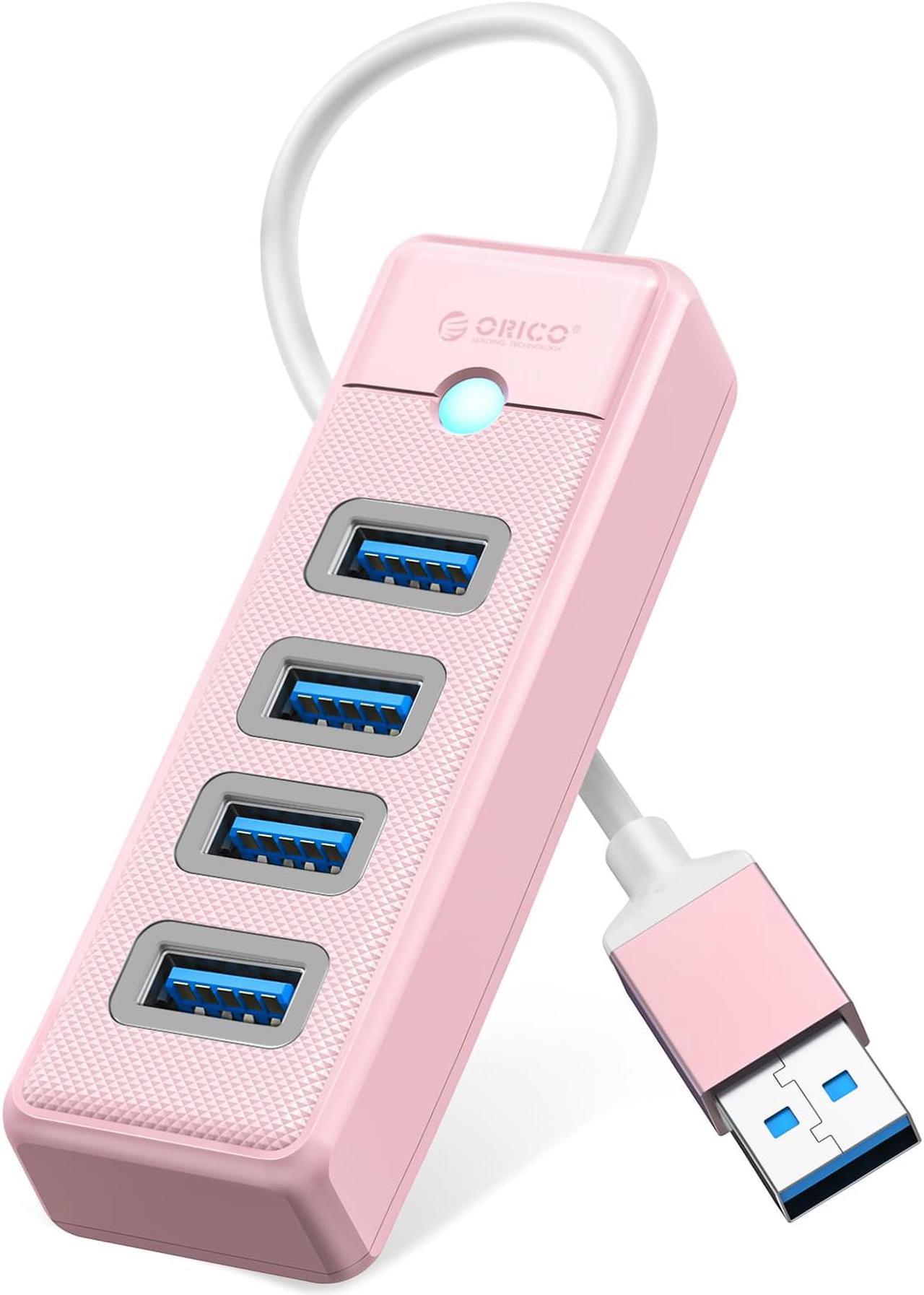 4-Port USB HUB 3.0, ORICO USB Splitter for Laptop with 0.5ft Cable, Multi USB Port Expander, Fast Data Transfer Compatible with Mac OS 10.X and Above, Linux, Android-Pink