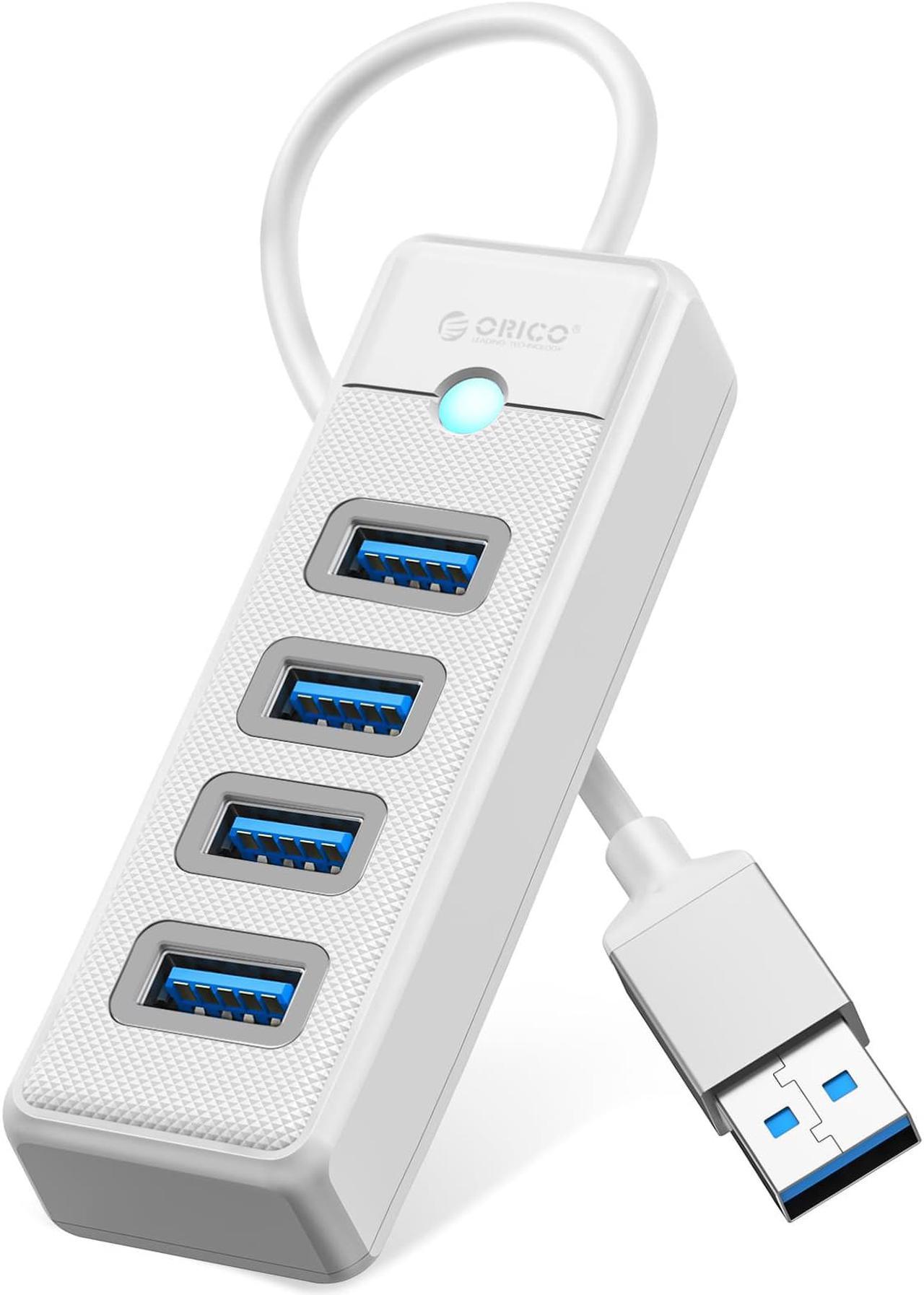 4-Port USB HUB 3.0, ORICO USB Splitter for Laptop with 0.5ft Cable, Multi USB Port Expander, Fast Data Transfer Compatible with Mac OS 10.X and Above, Linux, Android-White