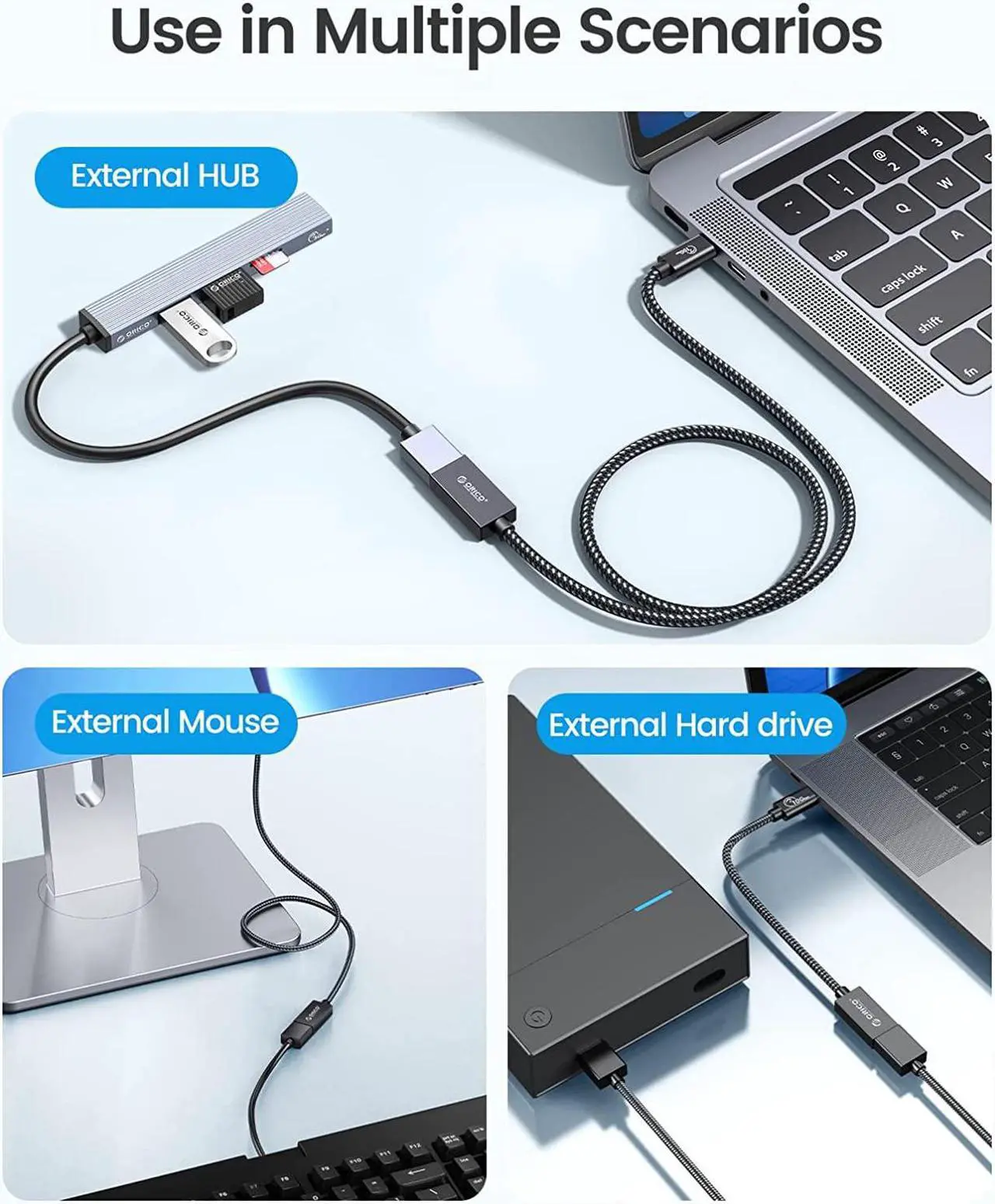 Alt view image 6 of 7 - 2-Pack ORICO USB C Male to USB A Female Cable, Type C to USB Adapter 10Gbps Data Sync, USB C Male to USB A 3.1 Gen 2 Converter with PD60W 5V 3A Charging for Laptop, Power Bank-0.3M 0.98ft