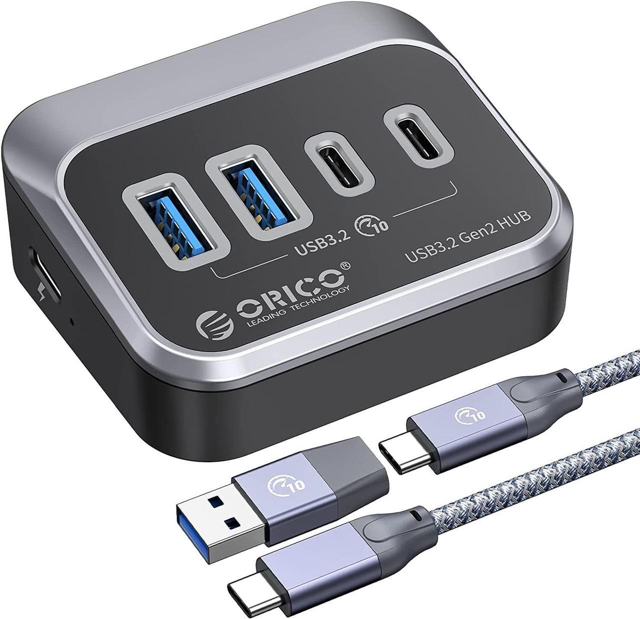 ORICO USB Hub 10Gbps with 2 USB A Ports+2 USB C Ports, USB 3.2 Gen 2 Hub with 1.64Ft USB-C Cable and USB-A Adapter USB Splitter for iMac, All MacBooks, Mac Mini-Plastic Version