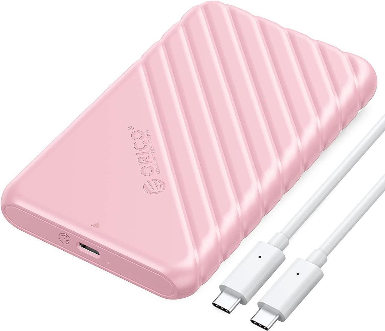 ORICO USB C 2.5-inch External Hard Drive Enclosure SATA 6Gbps HDD SSD Storage HDD Case Support Up to 6TB SSD UASP protocols and TRIM for PC Laptop with USB C to C Cable Pink