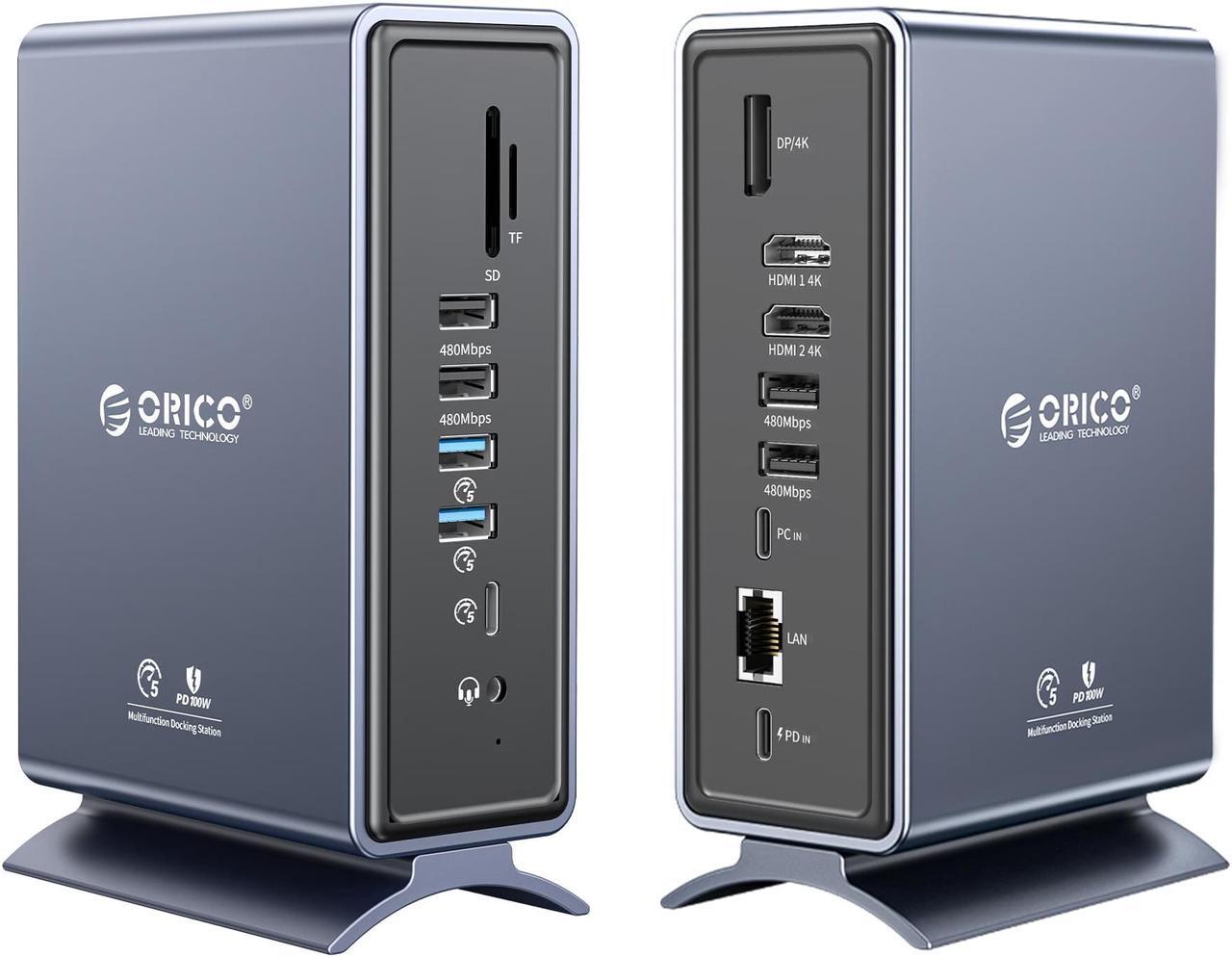 Main image of 15in1 USB C Dock, ORICO USB C Docking Station for MacBook Pro M1, Mac, Window with Dual 4K HDMI-Compatible, 8 USB Ports, DP, 100W PD, RJ45, 3.5mm Audio, TF/SD Triple Extended Display for macOS