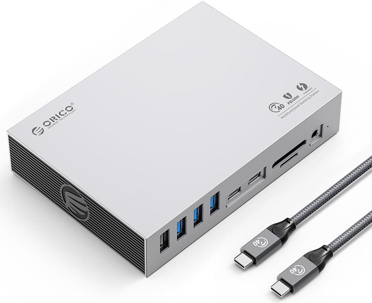 ORICO 15 in 1 USB C Docking Station Compatible with Thunderbolt 3,  USB C HUB, Triple Display Type C to 8K60Hz DP 40Gbps RJ45 3.5mm PD SD for PC Windows Mac OS Silver