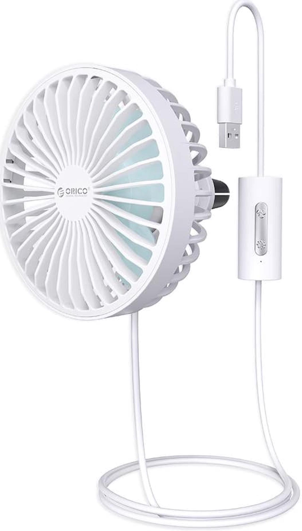 ORICO Summer Car Cooling Fan Three-Speed Adjustable Low Noise 360° Rotation DC 5.0V for RV Truck Bus Boat Car Vehicle - White