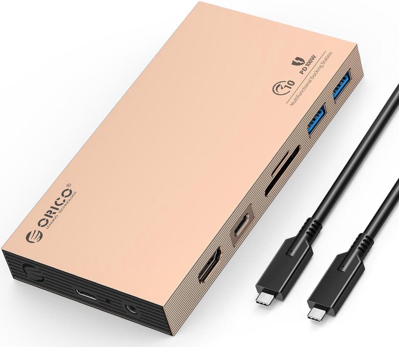 ORICO USB C HUB with NVMe SSD Enclosure 9 In 1 Type C Docking Station with PD100W Charging USB3.2 10Gbps Audio RJ45 TF Adapter Gold