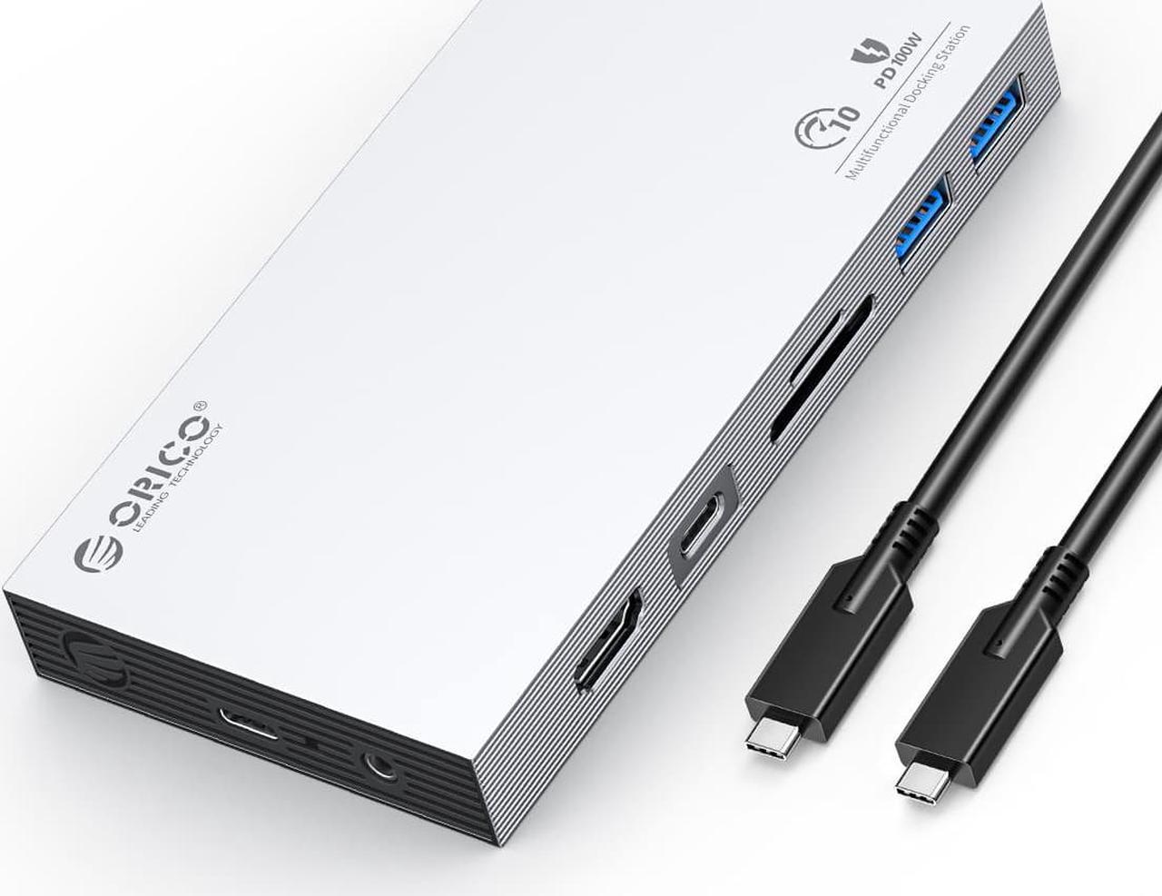 ORICO USB C HUB with NVMe SSD Enclosure 9 In 1 Type C Docking Station with PD100W Charging USB3.2 10Gbps Audio RJ45 TF Adapter Silver