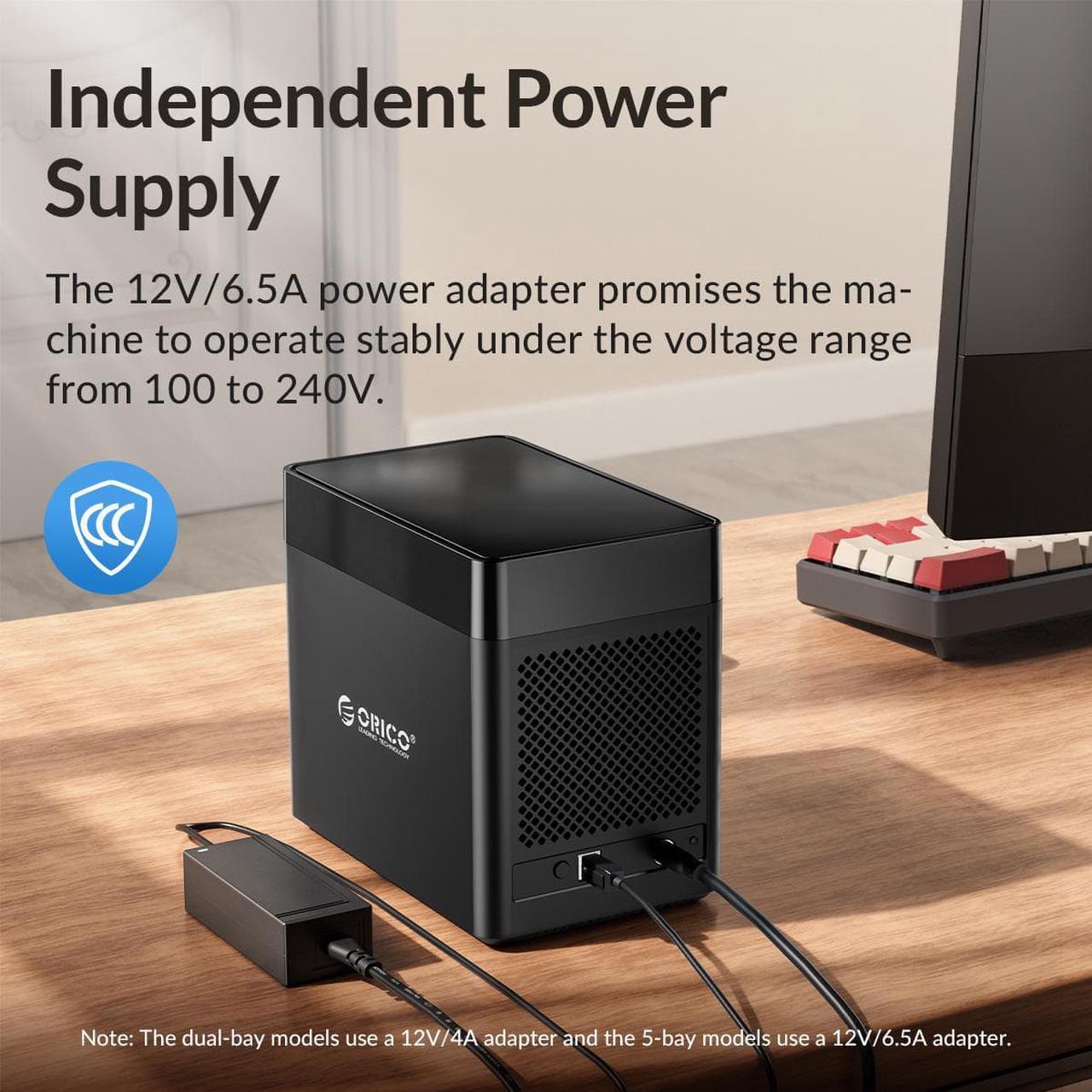 Alt view image 5 of 7 - ORICO 5 Bay Hard Drive Enclosure 3.5inch USB 3.0 to SATA Magnetic Tool-Free External SSD HDD Docking Station Case with Fan for Family Data Backup, Storage Expansion Up to 90TB (5x18)