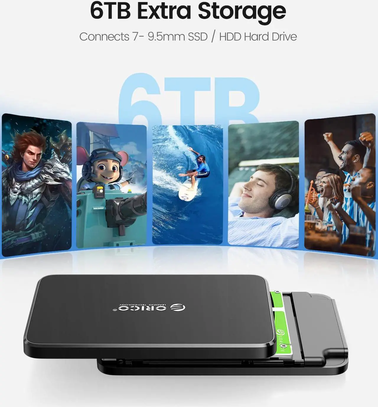 Alt view image 4 of 7 - ORICO Tool Free 2.5 inch USB 3.0 SATA External Hard Drive Enclosure for 2.5" SATA HDD and SSD Support UASP and  6TB Drive Max -Black