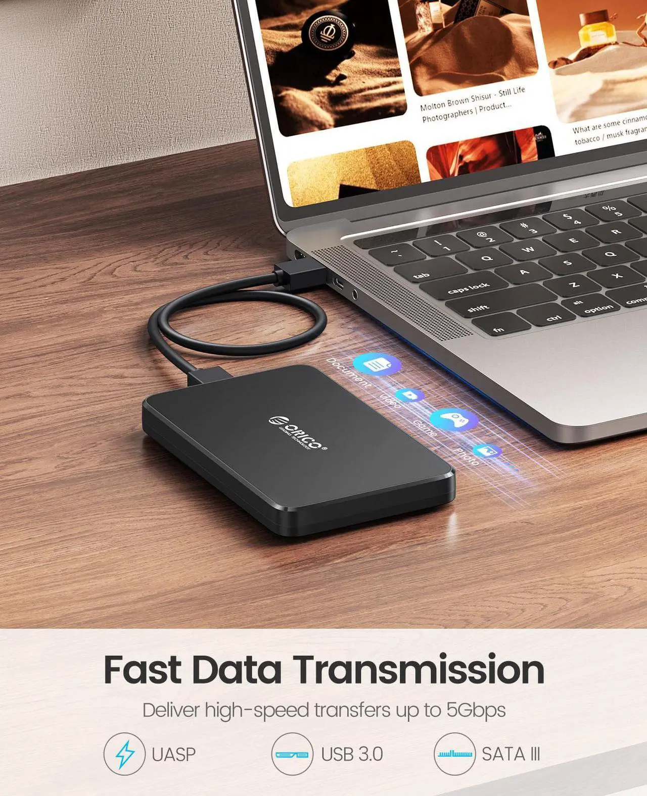 Alt view image 2 of 7 - ORICO Tool Free 2.5 inch USB 3.0 SATA External Hard Drive Enclosure for 2.5" SATA HDD and SSD Support UASP and  6TB Drive Max -Black