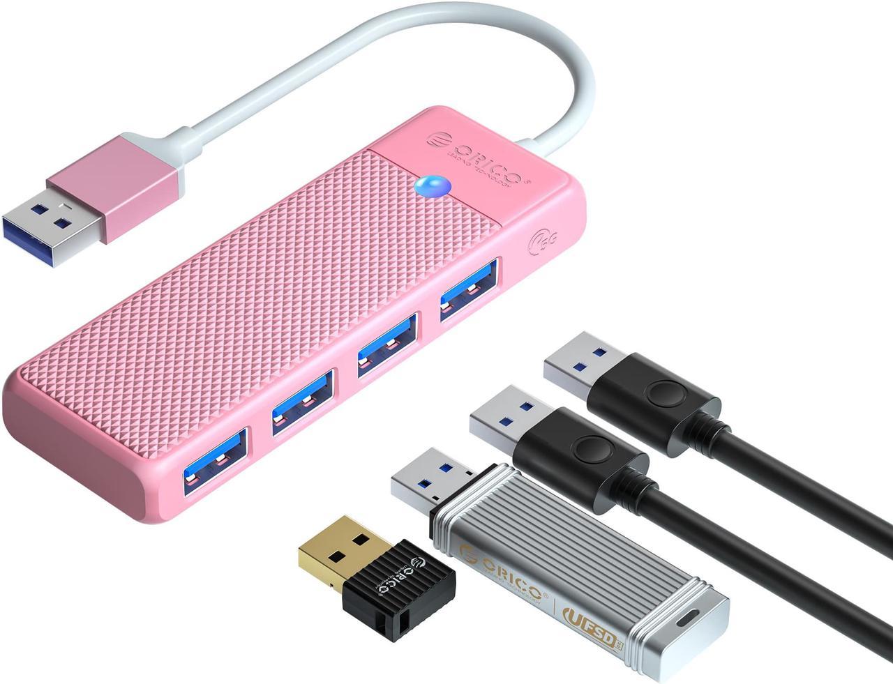 ORICO 4-Port USB 3.0 Hub, Ultra-Slim Data USB Hub with 0.5ft Extended Cable for Windows,XP, Vista ,Windows, Linux and Mac Desktop or Laptop -Pink