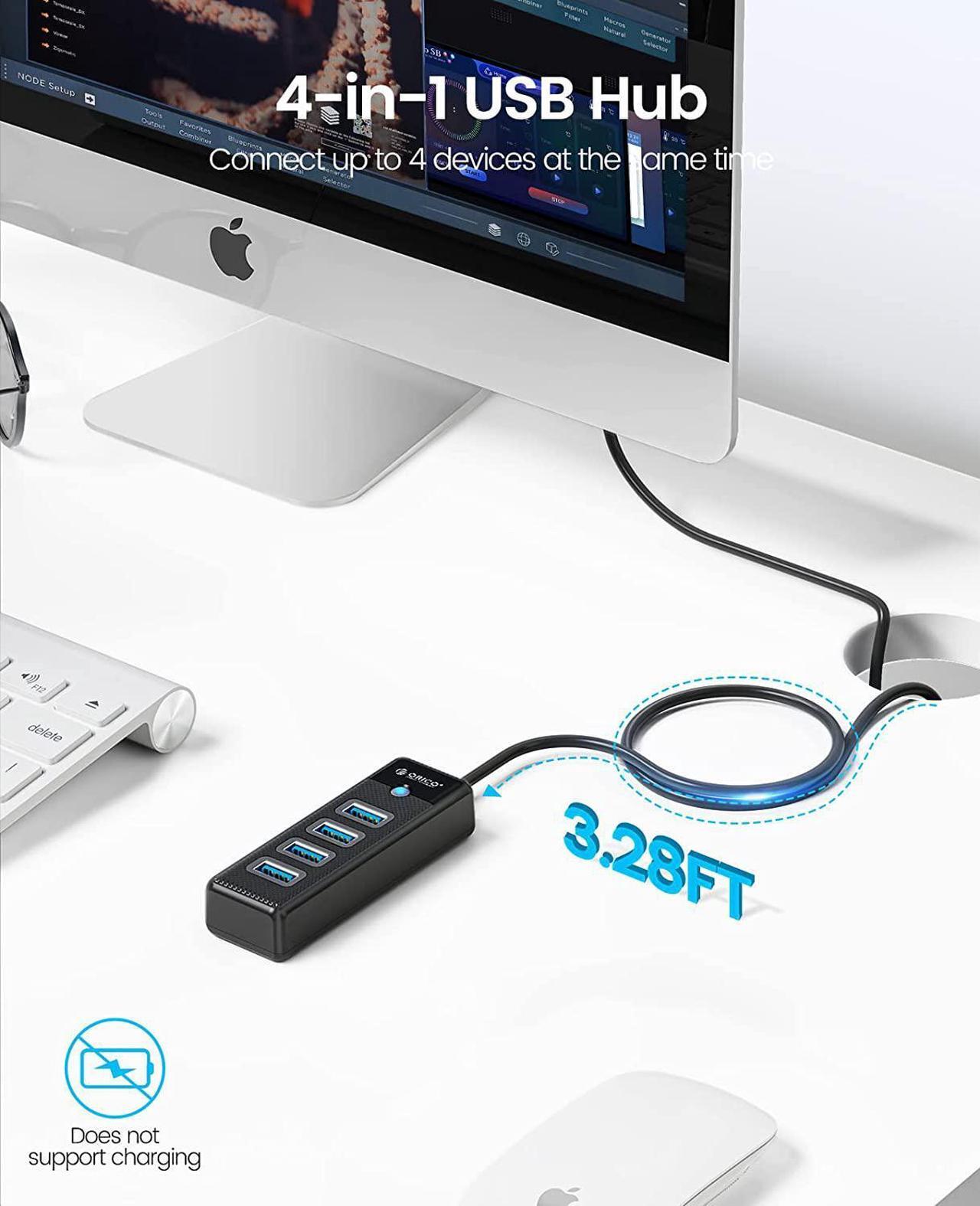 Alt view image 3 of 6 - ORICO USB C to 4 Ports USB 3.0 HUB 5Gbps High Speed Multi Type C Splitter Ultra-Slim OTG Adapter 100cm Cable For PC Computer Accessories Macbook Pro