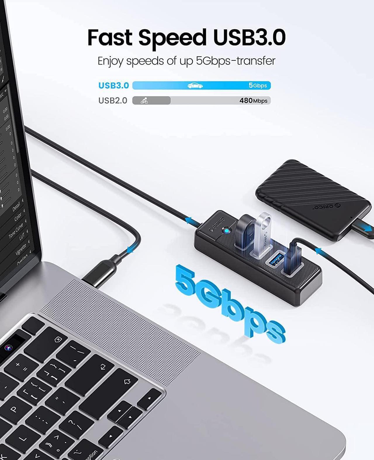 Alt view image 4 of 6 - ORICO USB C to 4 Ports USB 3.0 HUB 5Gbps High Speed Multi Type C Splitter Ultra-Slim OTG Adapter 100cm Cable For PC Computer Accessories Macbook Pro
