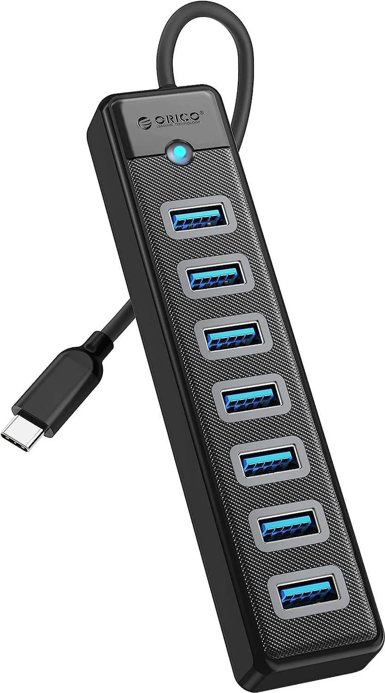 Main image of ORICO Type C to 7-Port USB 3.0 HUB Splitter 5Gbps Ultra-Slim Data USB HUB Portable Compact for PC Phone Mac iPad MacBook Pro Black