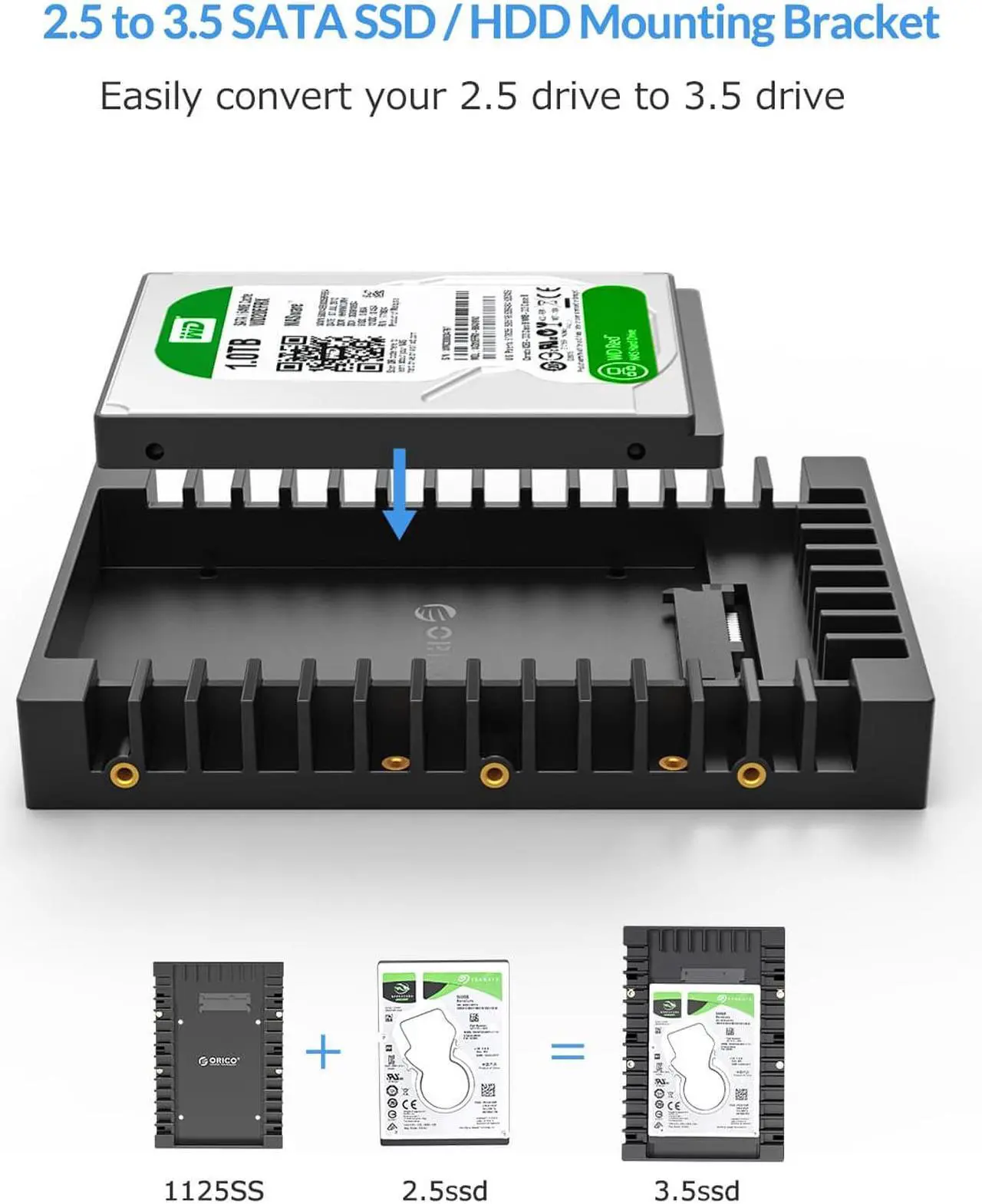 Alt view image 3 of 7 - [2Packs] ORICO 2.5 SSD SATA to 3.5 Hard Drive Adapter Internal Drive Bay Converter Mounting Bracket Caddy Tray for 7 / 9.5 / 12.5mm 2.5 inch HDD / SSD with SATA III Interface